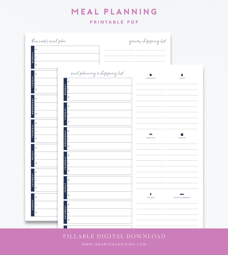 IHeart Organizing Meal Planning & Shopping List PDF Download