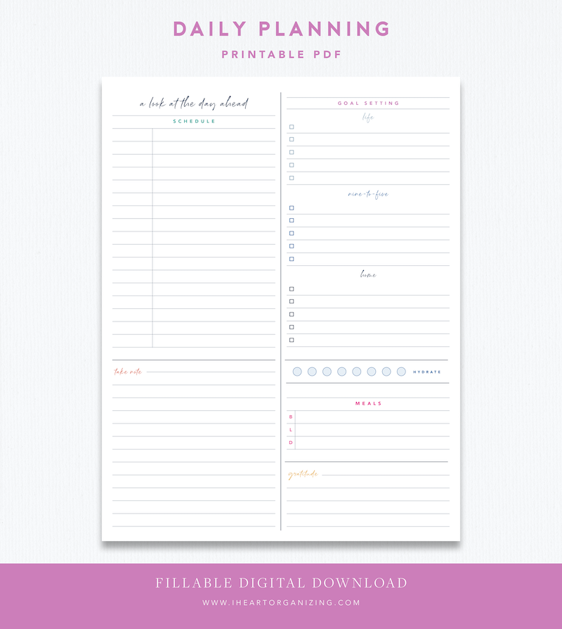 IHeart Organizing Daily Planning Printable PDF Download