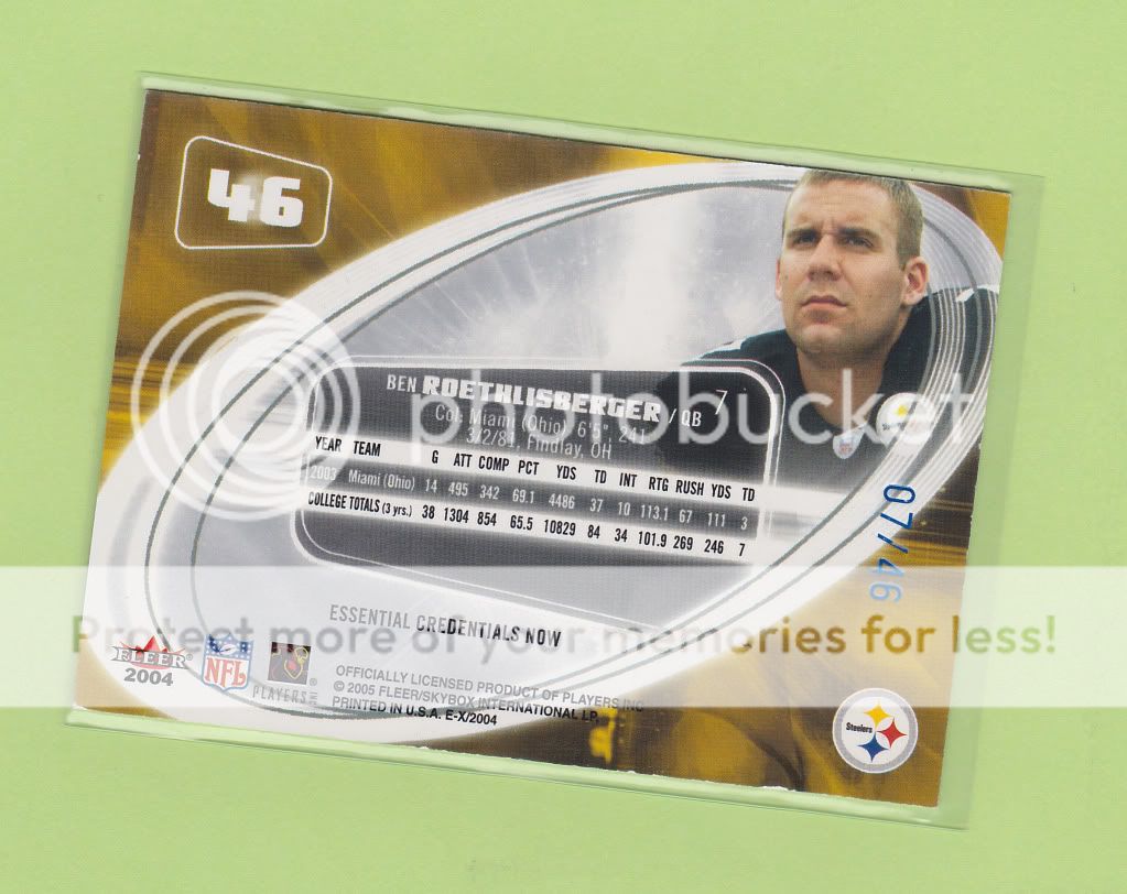 2004 EX CREDENTIALS BEN ROETHLISBERGER ROOKIE 7/46  