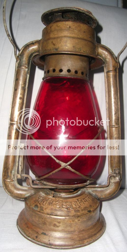 India Vintage Brass Made Dietz Junior Red Globe Glass Kerosene Lantern